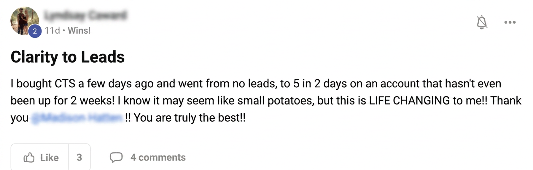 Lyndsay Caward — Clarity to leads, 5 in 2 days